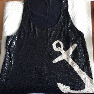 J. Crew XL Anchor Glitter Tank - New with Tags